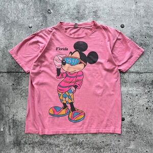 Vintage Mickey Mouse T-Shirt Men XL Pink Disney Cartoon Distressed Oversized 80s